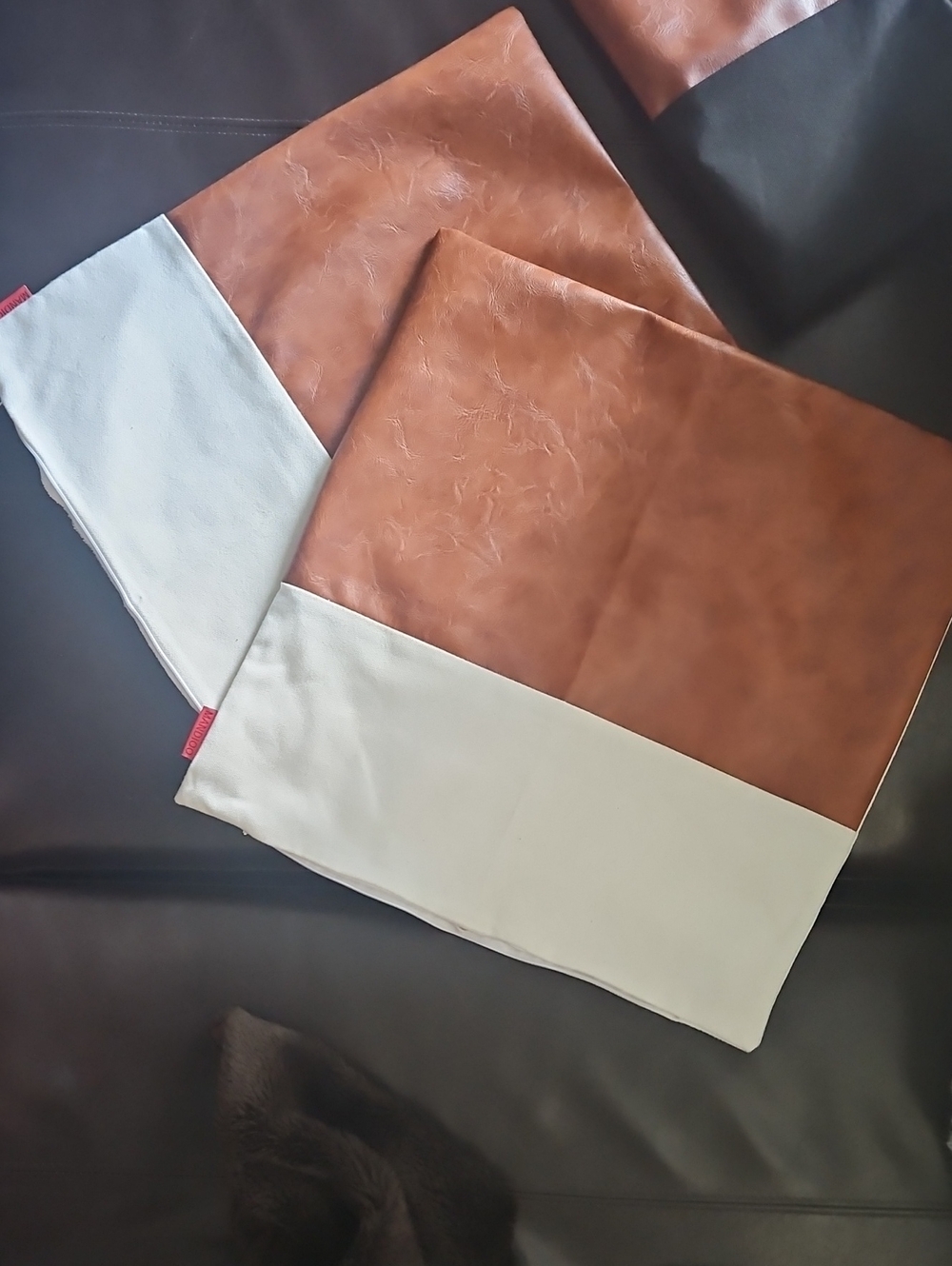Thick Faux Leather & Thick Cotton Linen Throw Pillow Covers - Set of 2
